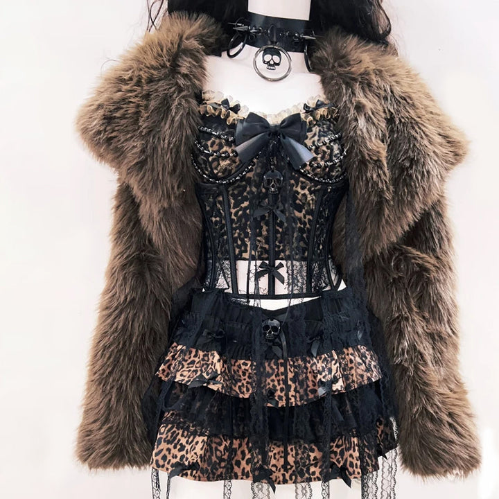 Bowknot leopard print long sleeve fluffy ruffle top  | Festival Outfits Women  | Cheetah Print Top