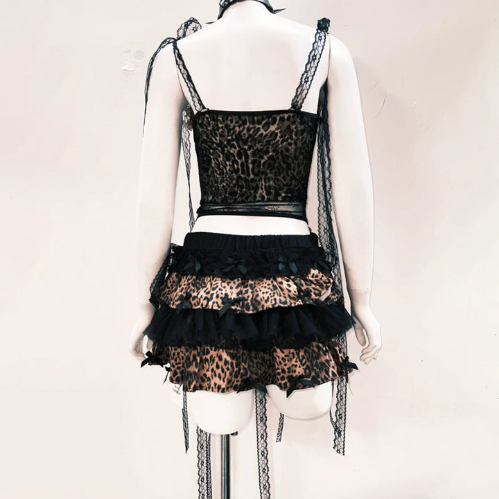 Bowknot leopard print long sleeve fluffy ruffle top  | Festival Outfits Women  | Cheetah Print Top