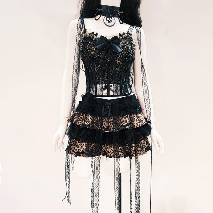 Bowknot leopard print long sleeve fluffy ruffle top  | Festival Outfits Women  | Cheetah Print Top