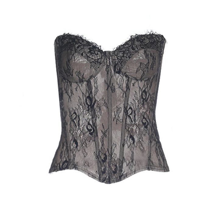 Sweetheart neck lace backless zip-up tube top  | Festival Outfits Women