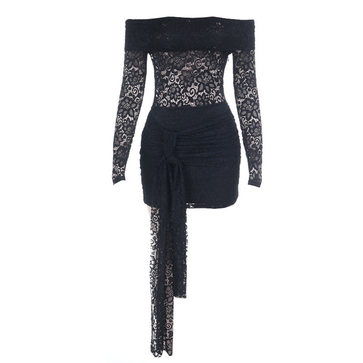 Long sleeve lace irregular off shoulder mini dress  | Festival Outfits Women