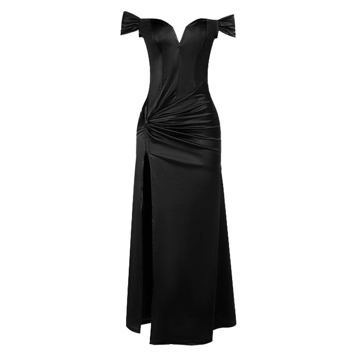 Off shoulder ruched slit irregular zip-up maxi dress  | Festival Outfits Women