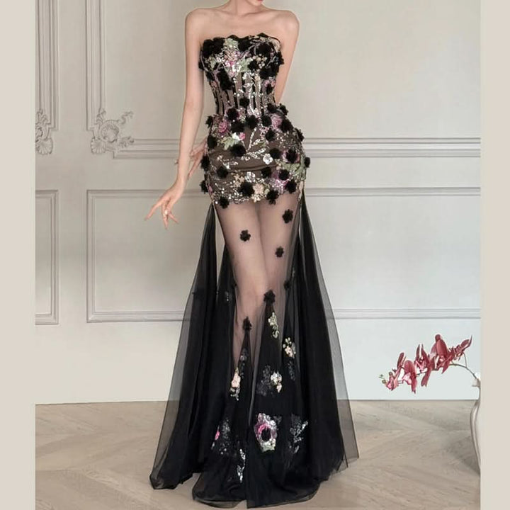 Glitter mesh backless tube maxi dress  | Festival Outfits Women