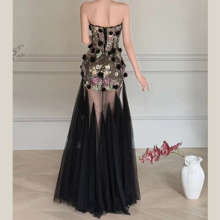 Glitter mesh backless tube maxi dress  | Festival Outfits Women