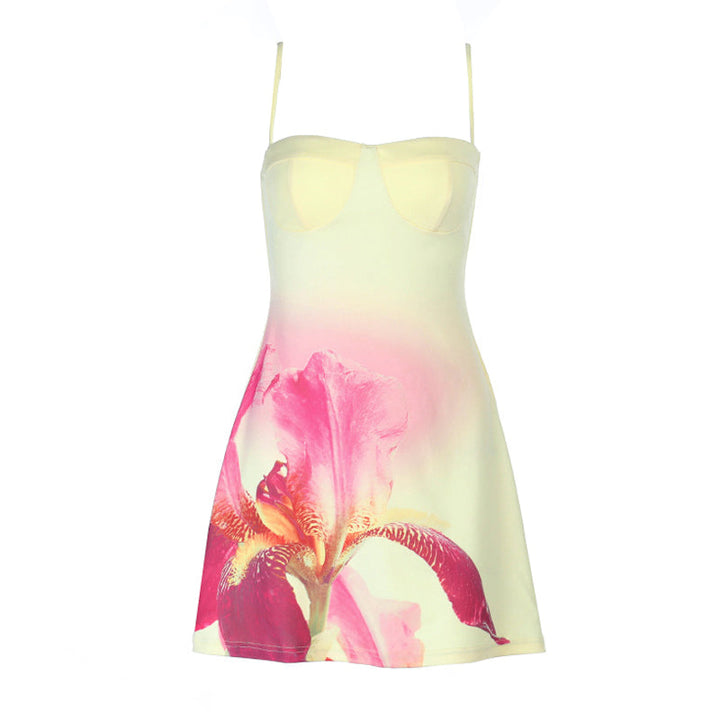 Flower print backless contrast cami mini dress  | Festival Outfits Women