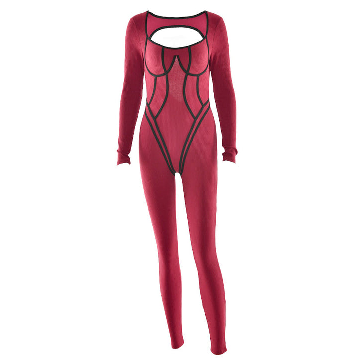 U neck long sleeve low cut backless jumpsuit  | Festival Outfits Women