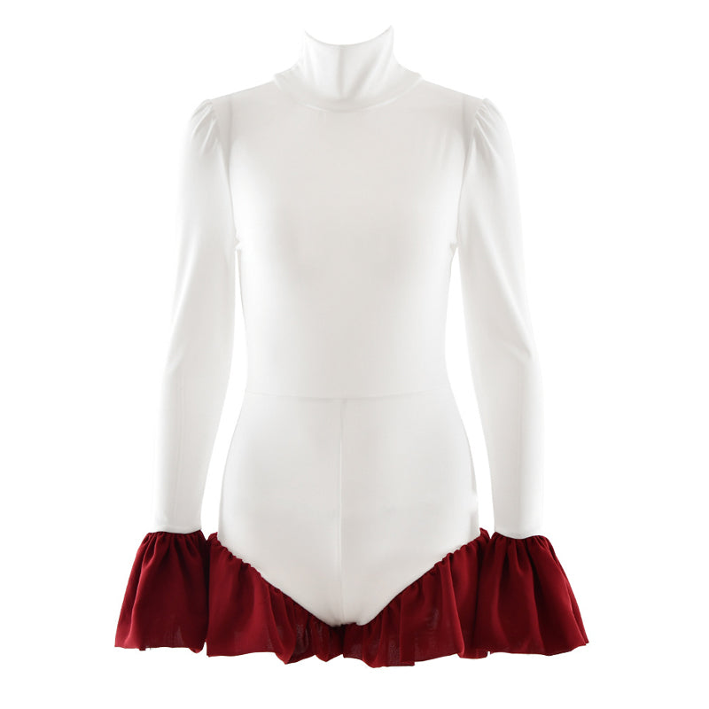 High neck long flared sleeve zip-up contrast romper  | Festival Outfits Women