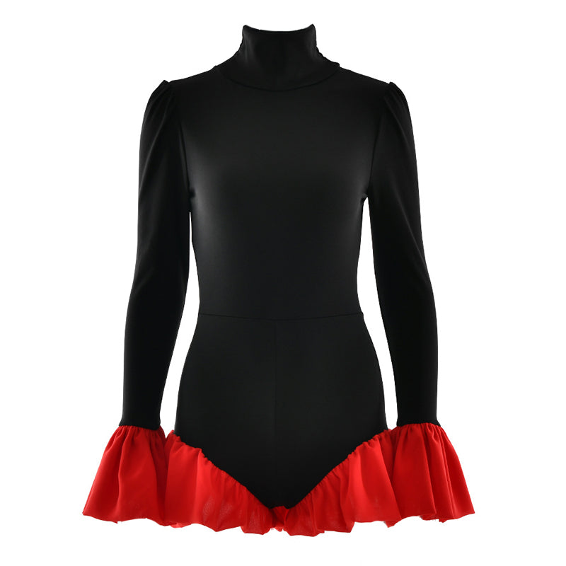 High neck long flared sleeve zip-up contrast romper  | Festival Outfits Women