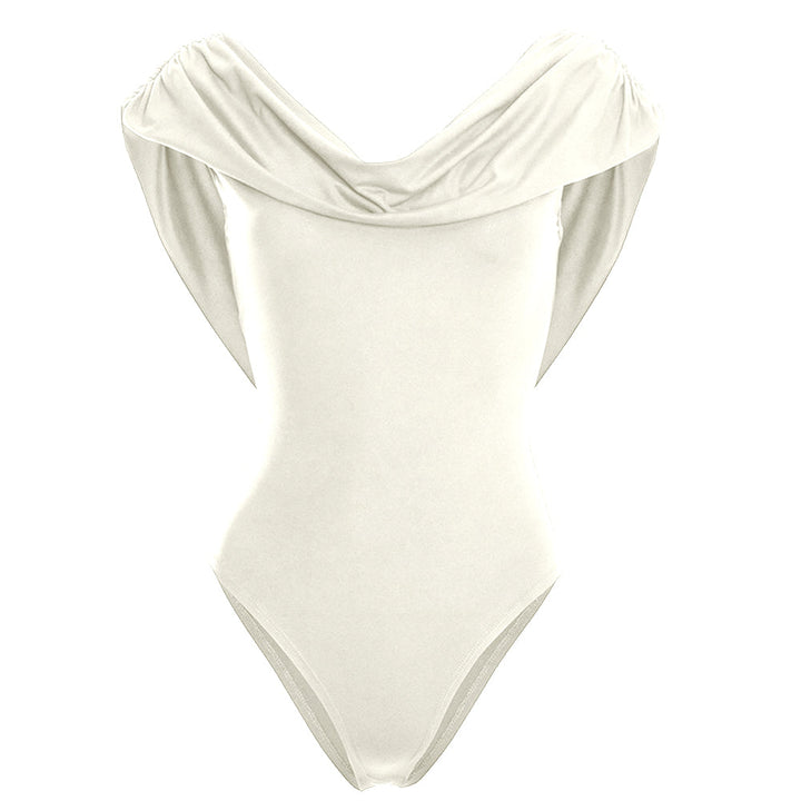 Cowl neck backless button solid ruched bodysuit  | Festival Outfits Women