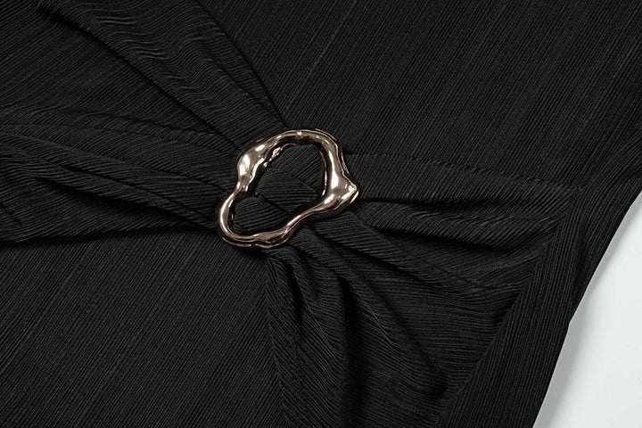 Long sleeve slit ruched irregular midi dress