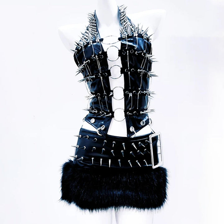 Halter o ring hollow out rivet applique PU leather top