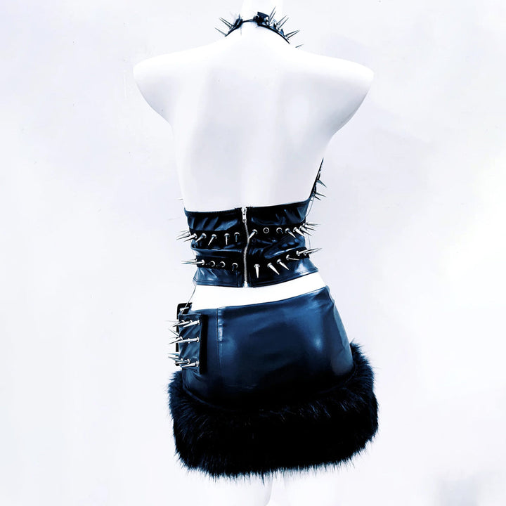 Halter o ring hollow out rivet applique PU leather top