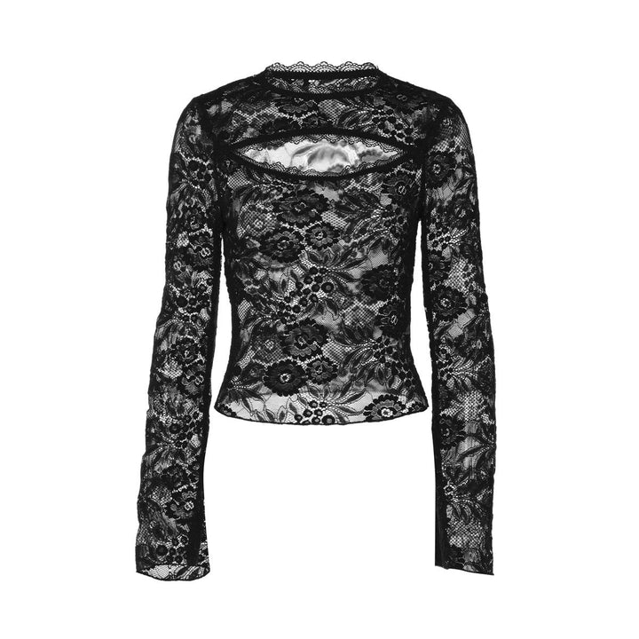 Lace hollow out long sleeve see through top