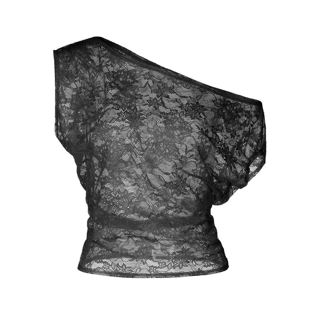 One shoulder irregular lace see through top