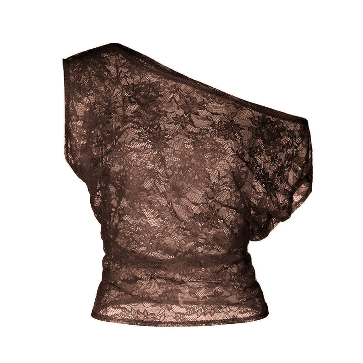 One shoulder irregular lace see through top