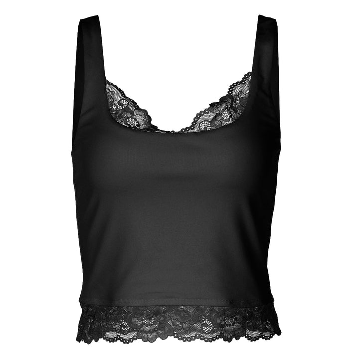 Lace hem v neck backless solid tank top