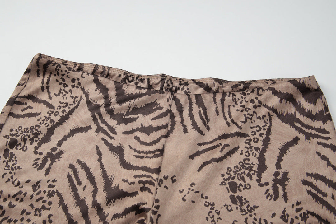 Halter self tie hollow out tiger print pant set