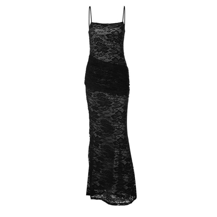 Square neck lace backless cami maxi dress