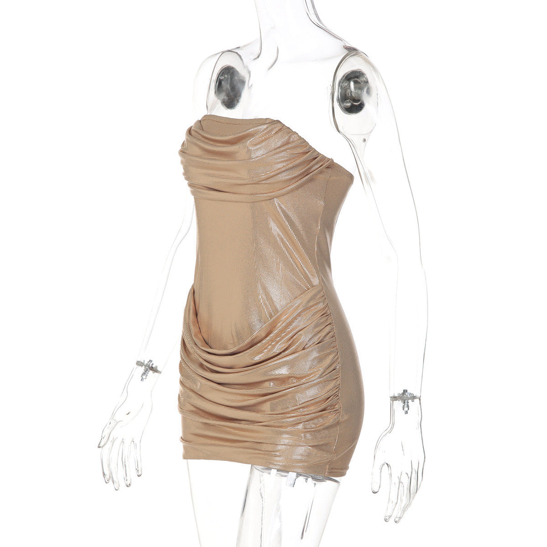 Ruched polka dot backless tube mini dress