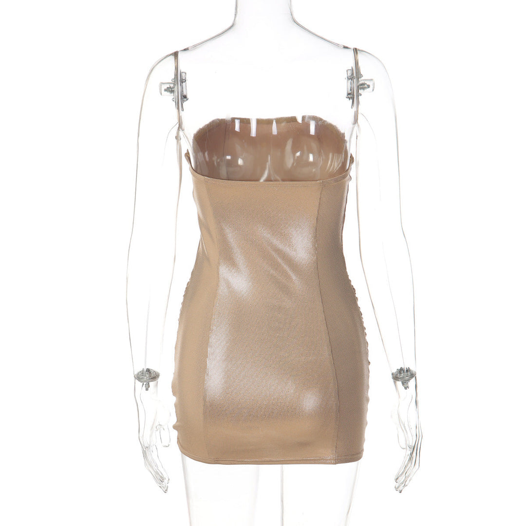 Ruched polka dot backless tube mini dress