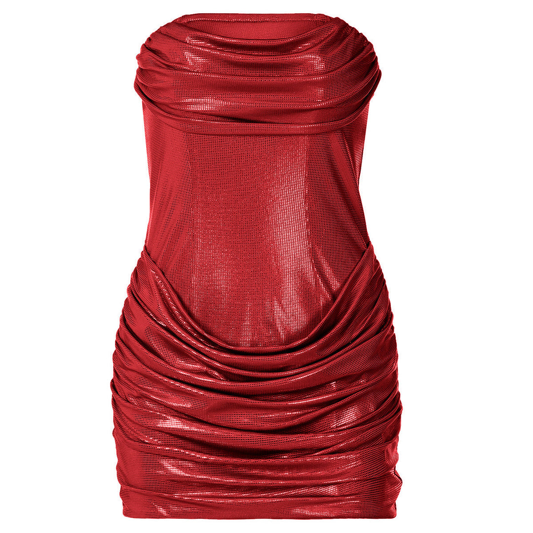 Ruched polka dot backless tube mini dress