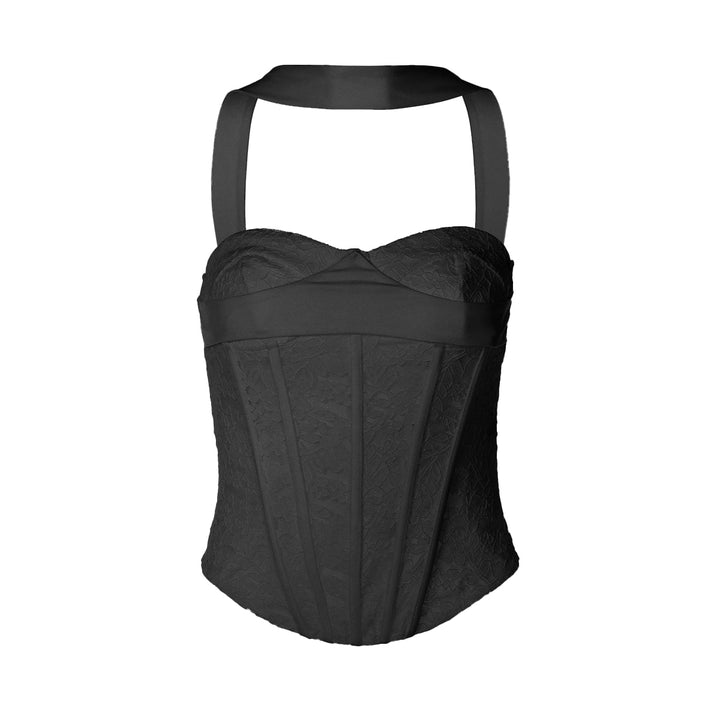 Halter lace corset zip-up backless solid top  | Festival Outfits Women
