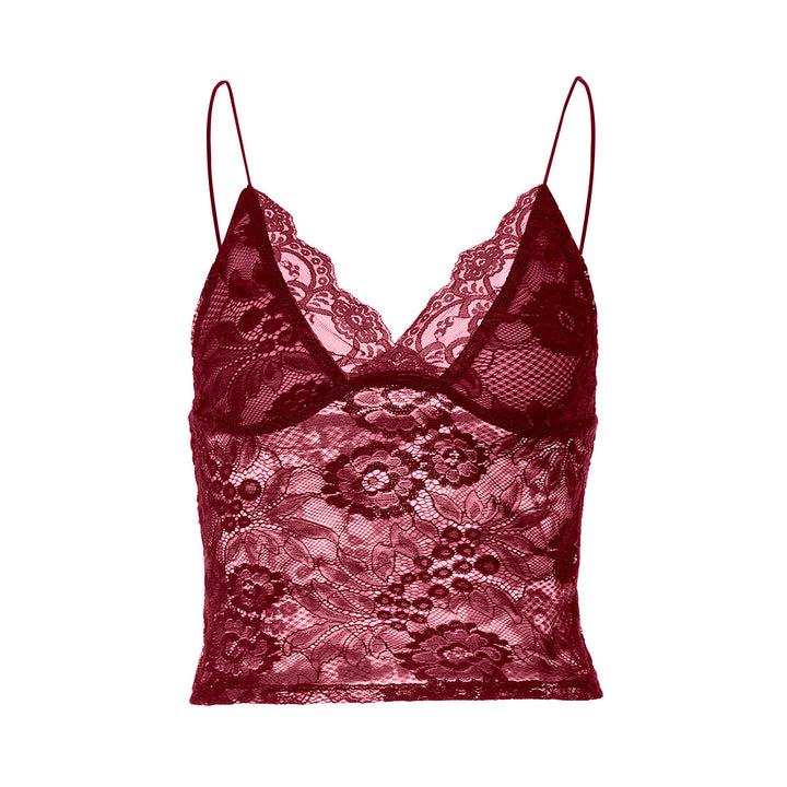 V neck lace backless spaghetti strap top