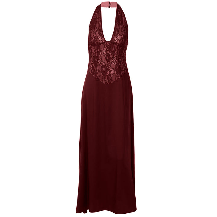 Halter v neck lace backless maxi dress