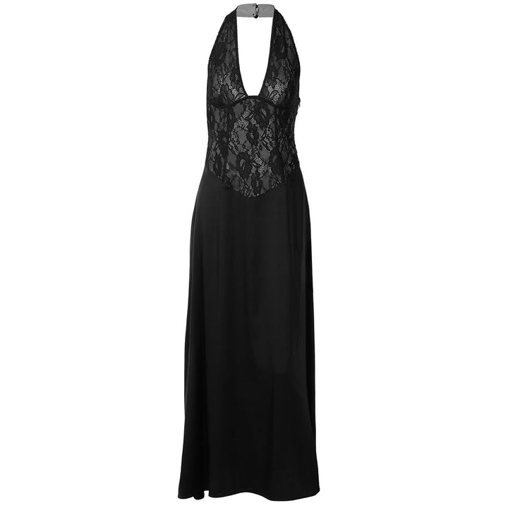 Halter v neck lace backless maxi dress