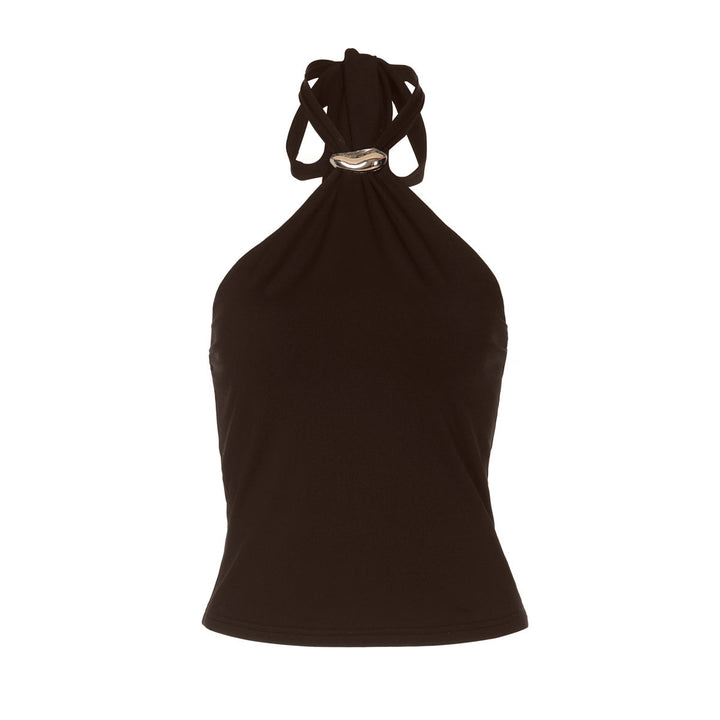 Halter self tie backless solid top