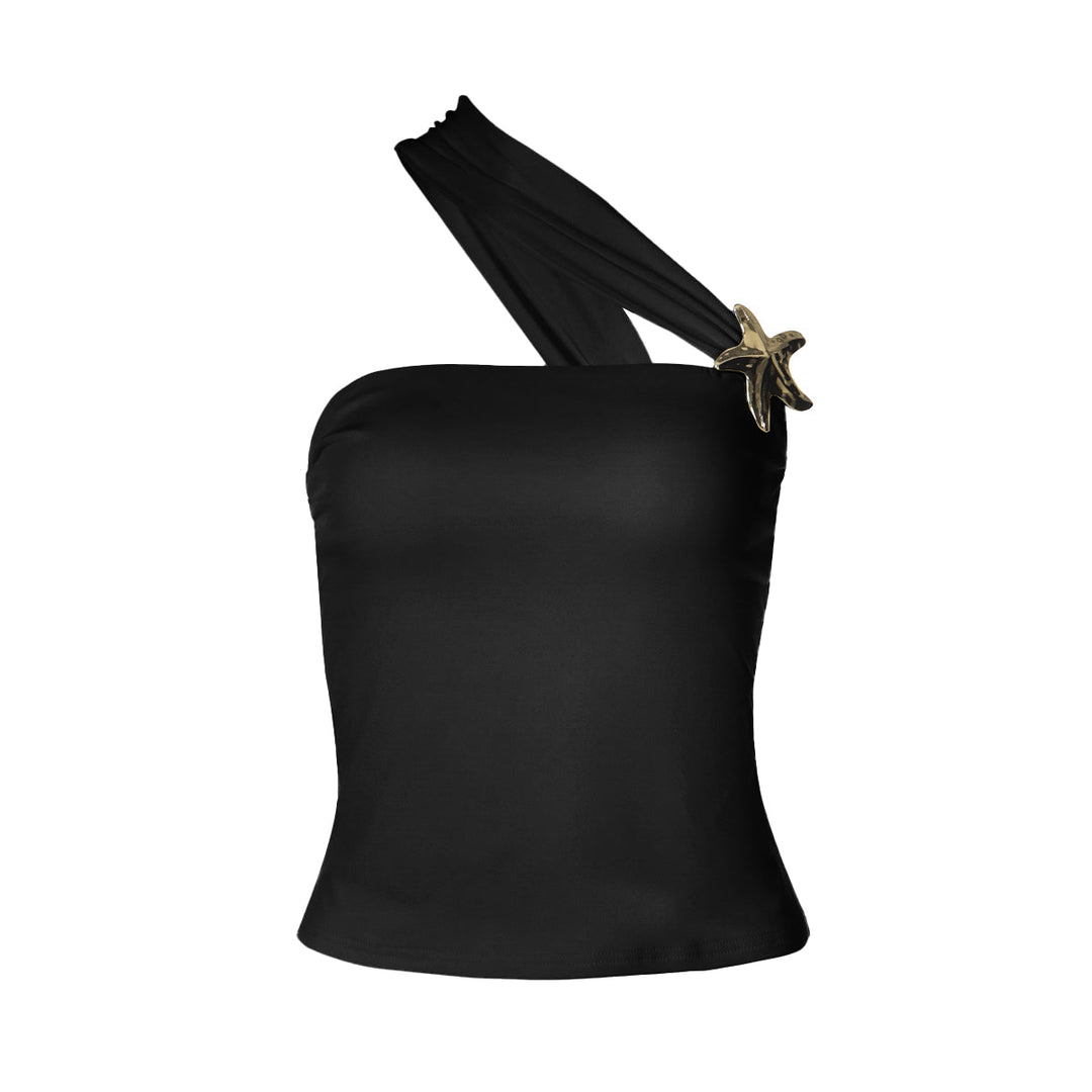 One shoulder irregular five-pointed star applique top