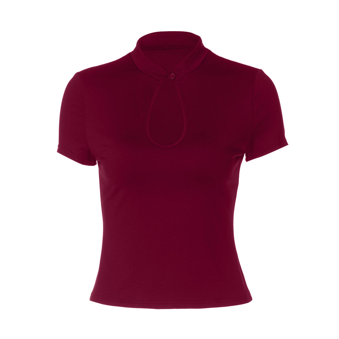 Short sleeve hollow out button solid top