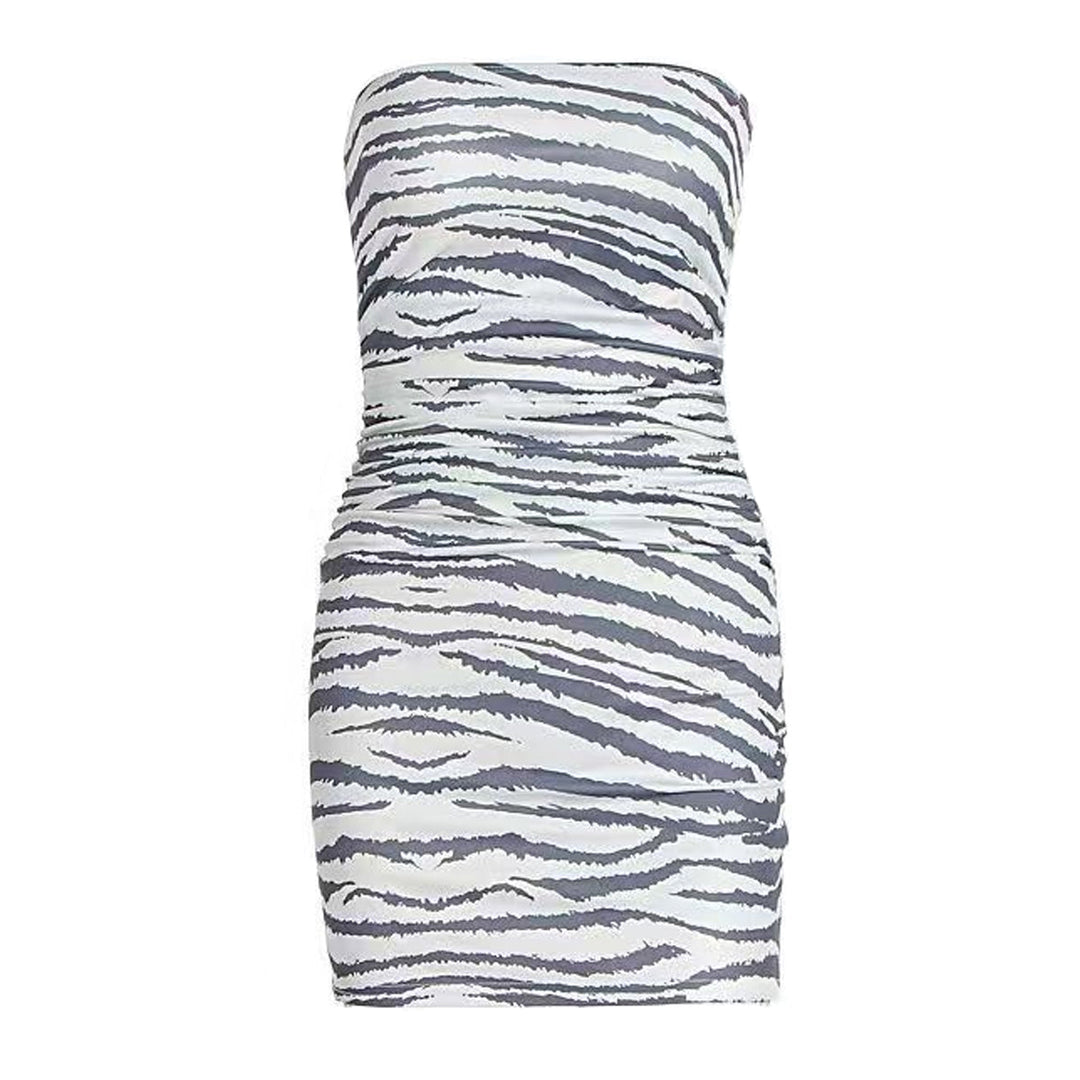 Ruched print contrast backless tube mini dress