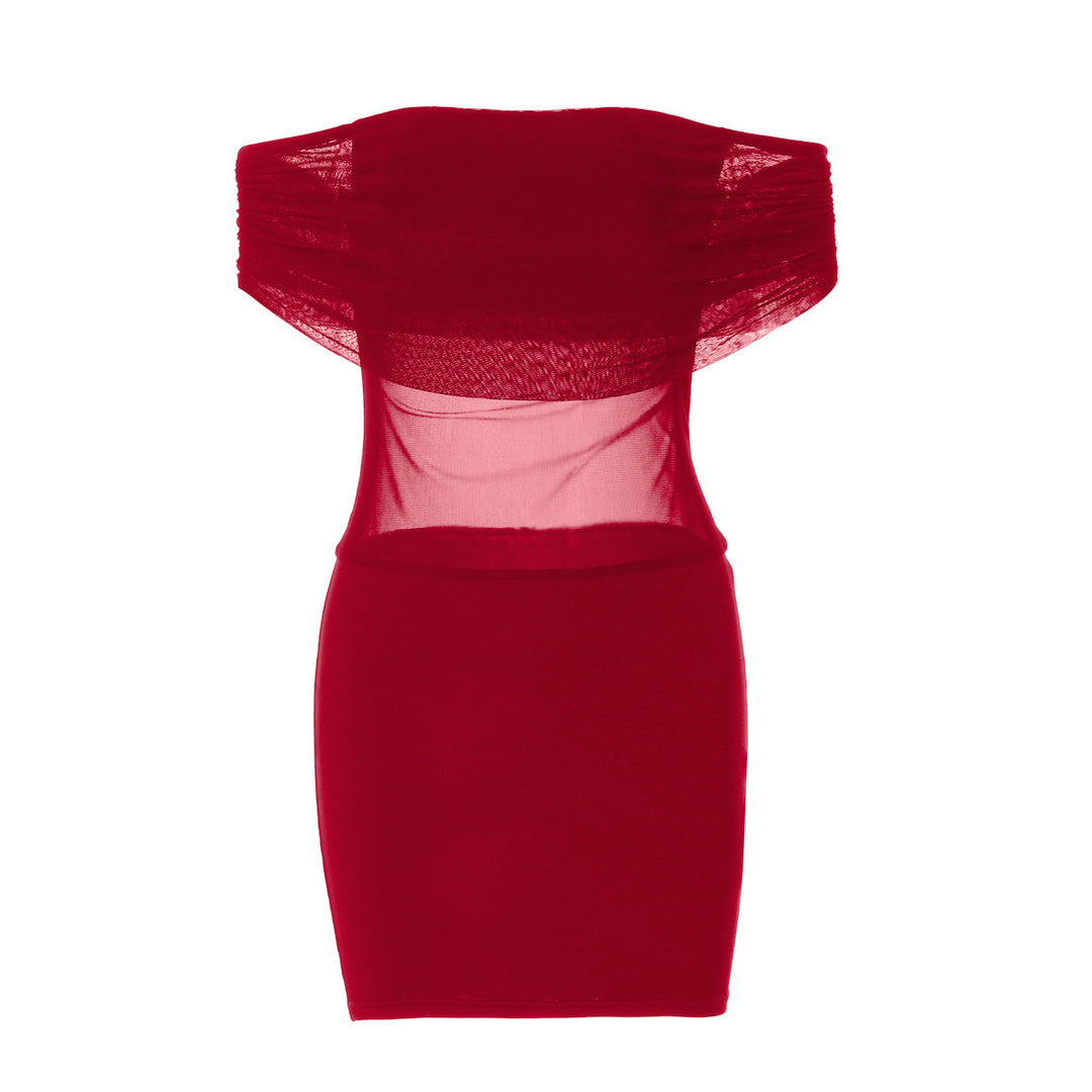 Off shoulder mesh backless solid mini dress