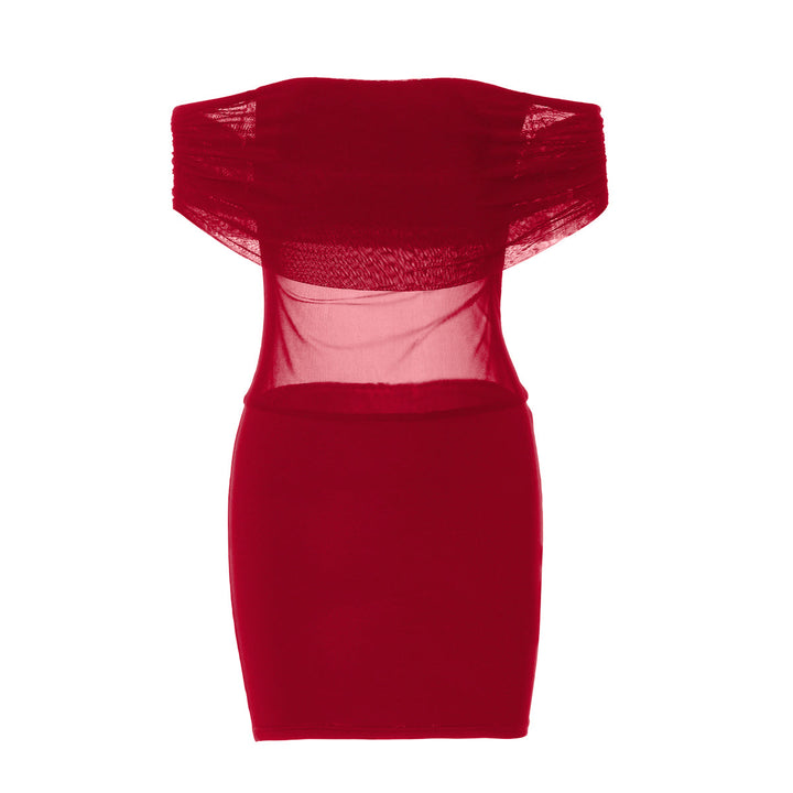 Off shoulder mesh backless solid mini dress