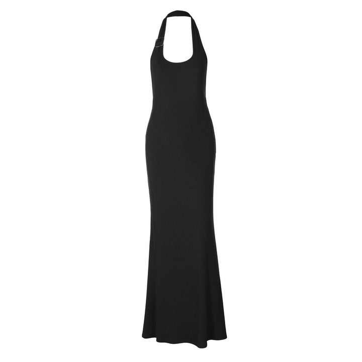 U neck halter ribbed backless solid maxi dress