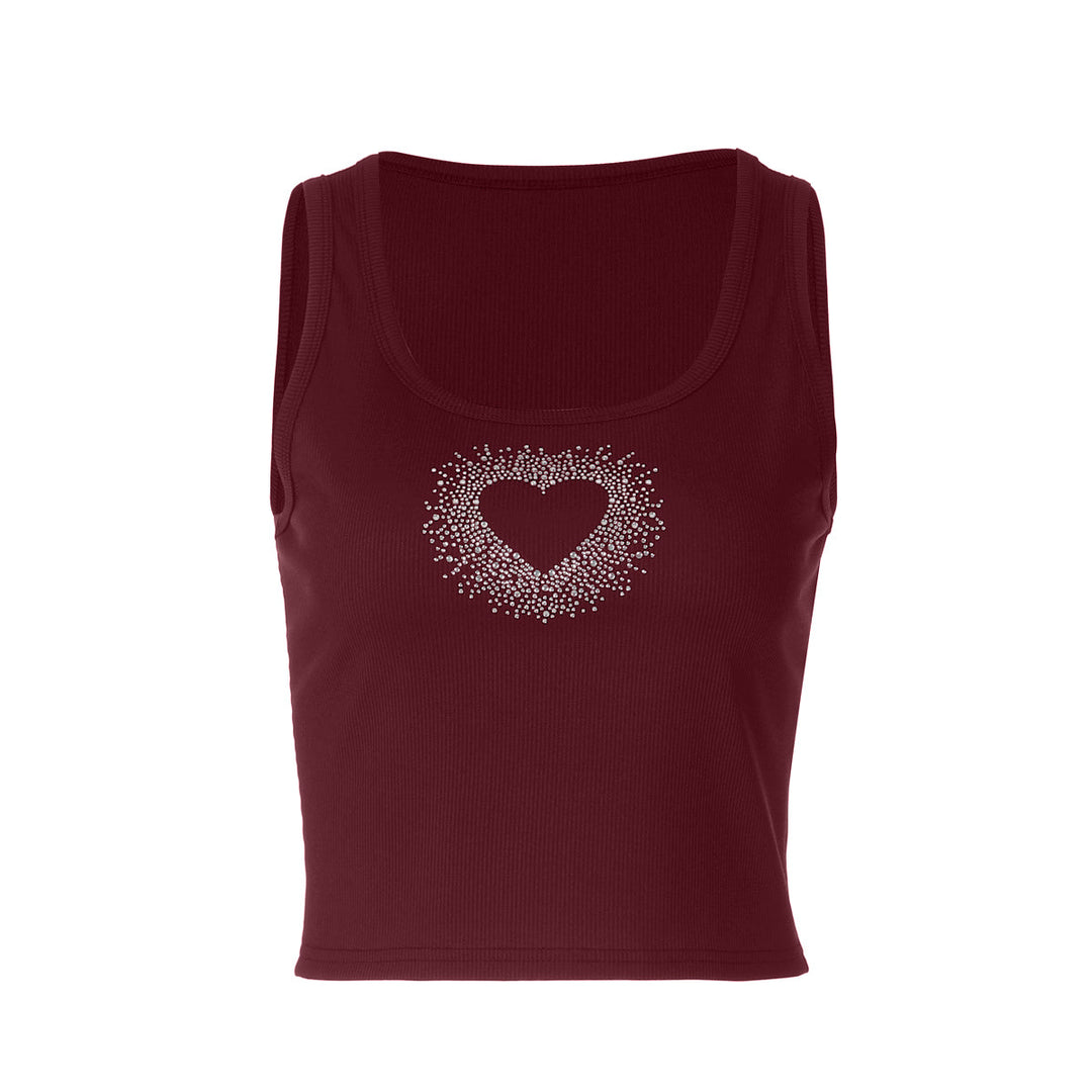 Ribbed heart beaded u neck tank top