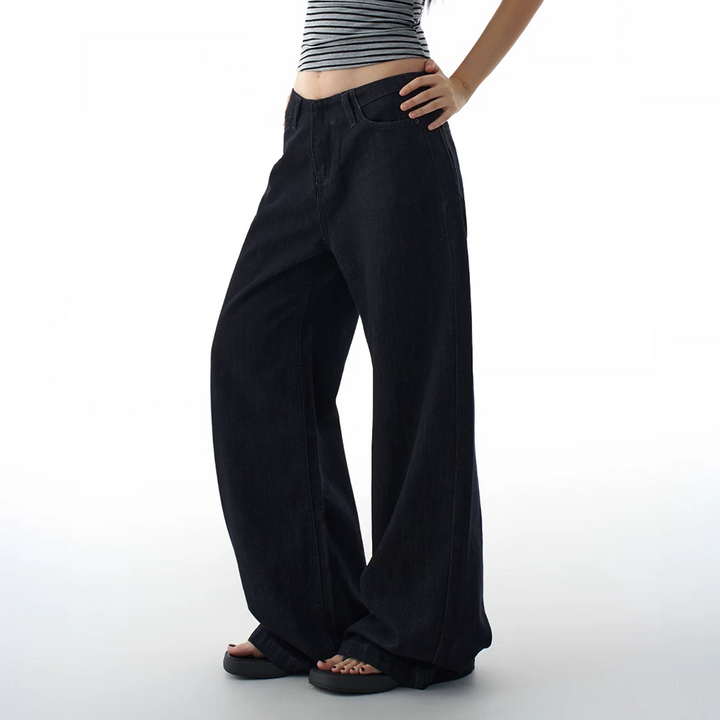 Pocket solid low rise straight leg | Baggy Low Rise Jeans