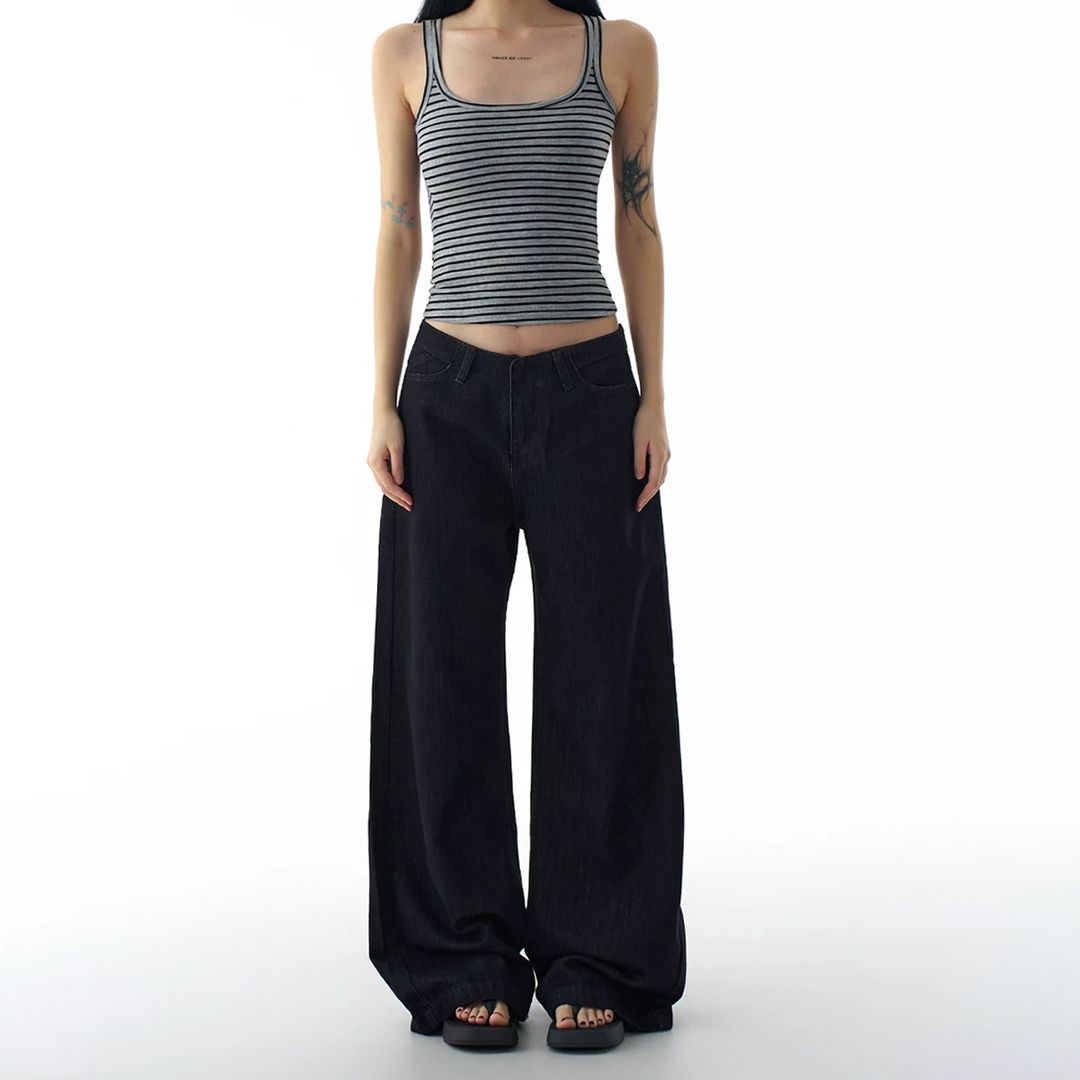 Pocket solid low rise straight leg | Baggy Low Rise Jeans