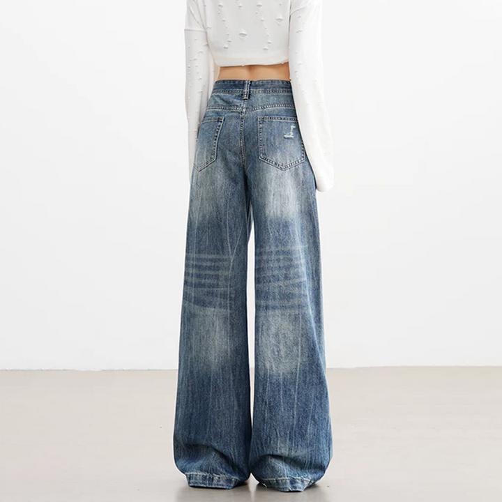 Lightning pattern button zip-up low rise straight leg | Baggy Low Rise Jeans