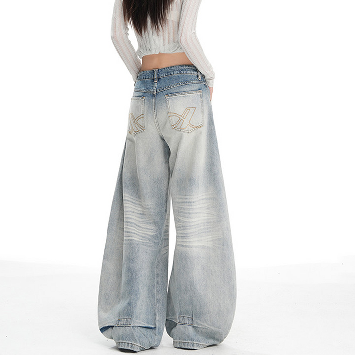 Stitch pocket button low rise wide leg | Baggy Low Rise Jeans