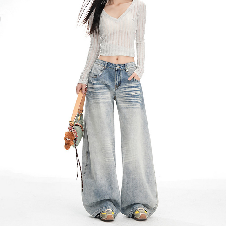 Stitch pocket button low rise wide leg | Baggy Low Rise Jeans