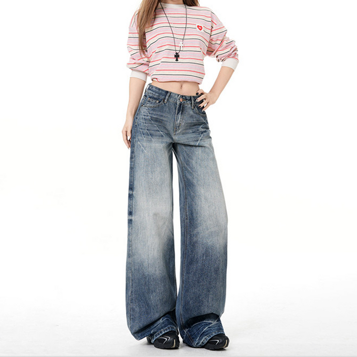 Contrast button zip-up straight leg | Baggy Low Rise Jeans