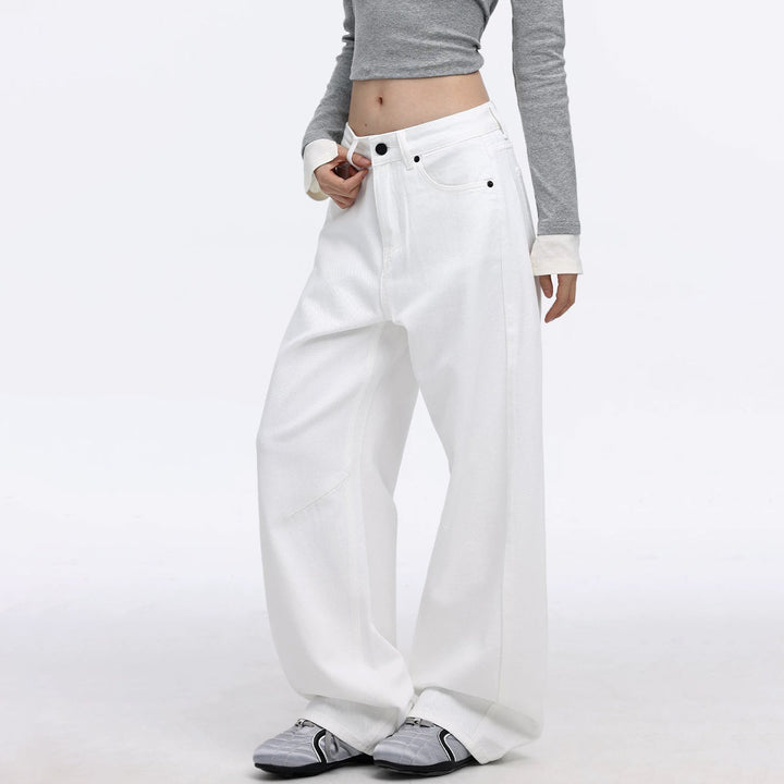 Pocket solid button low rise wide leg | Baggy Low Rise Jeans