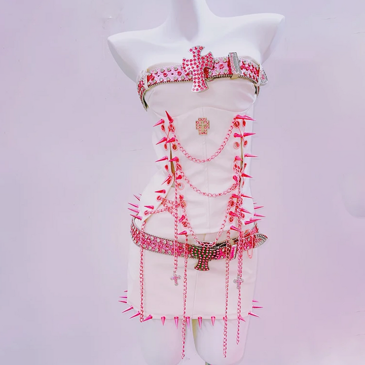 Metal chain beaded hollow out rivet applique tube top | Pastel goth  | Festival Outfits Women