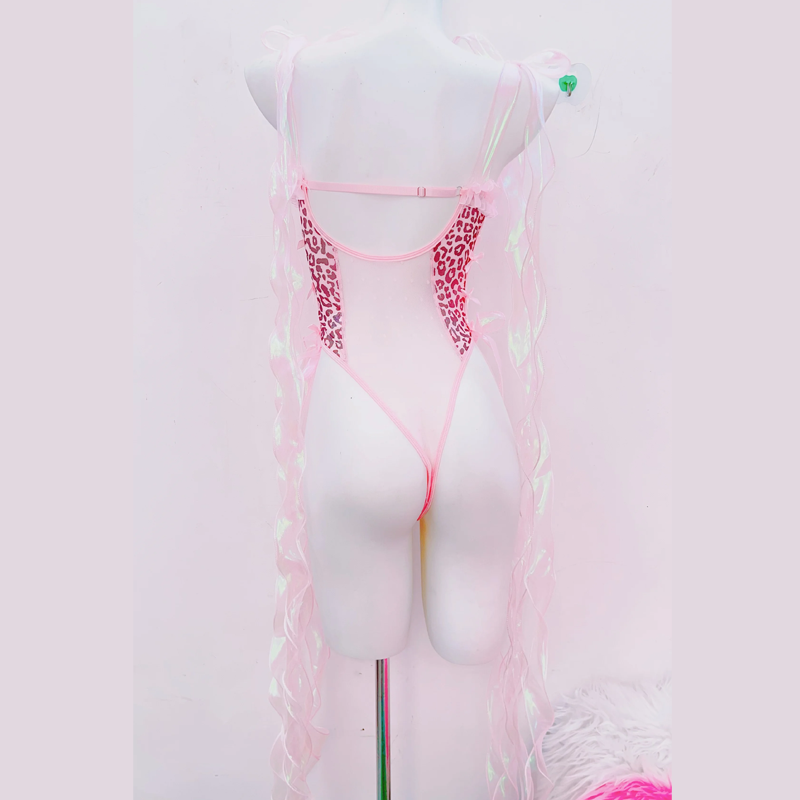 Leopard print bowknot cross applique cami bodysuit