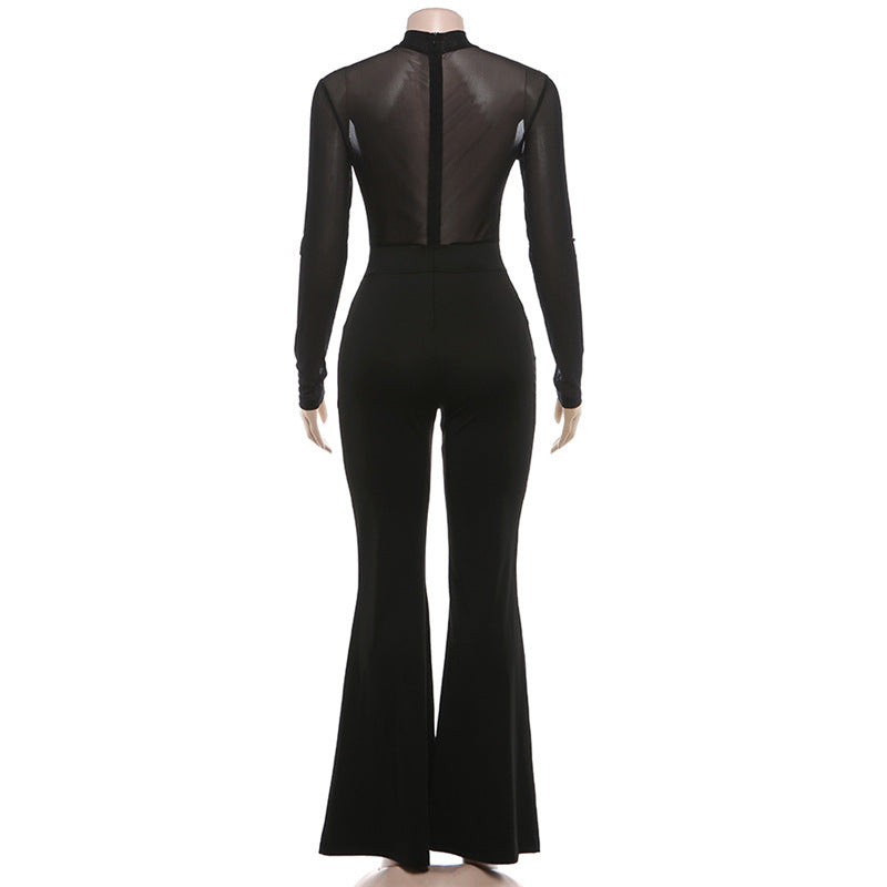 Long sleeve mesh zip-up see through jumpsuit  | Festival Outfits Women