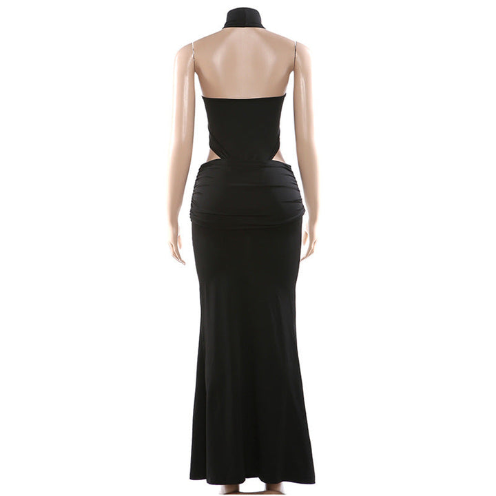 Halter ruched solid backless mini skirt set  | Festival Outfits Women