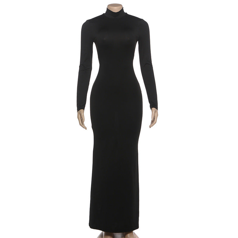Long sleeve high neck backless self tie maxi dress  | Festival Outfits Women