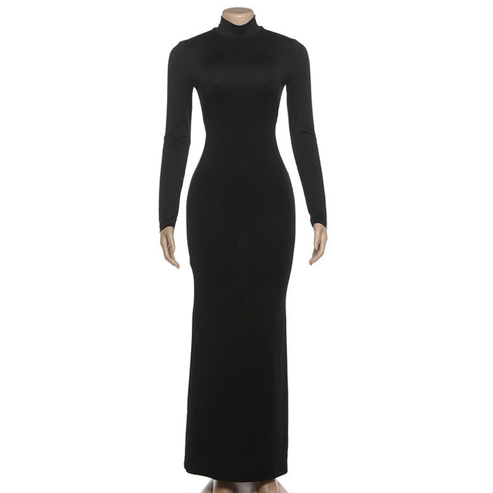 Long sleeve high neck backless self tie maxi dress  | Festival Outfits Women